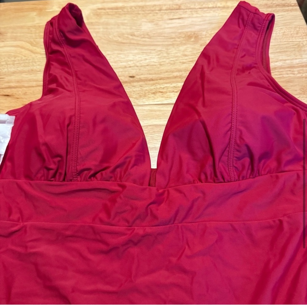 New Dixxon Burgundy Deep Plunge V Neck One Piece Swimsuit XL - Picture 5 of 9